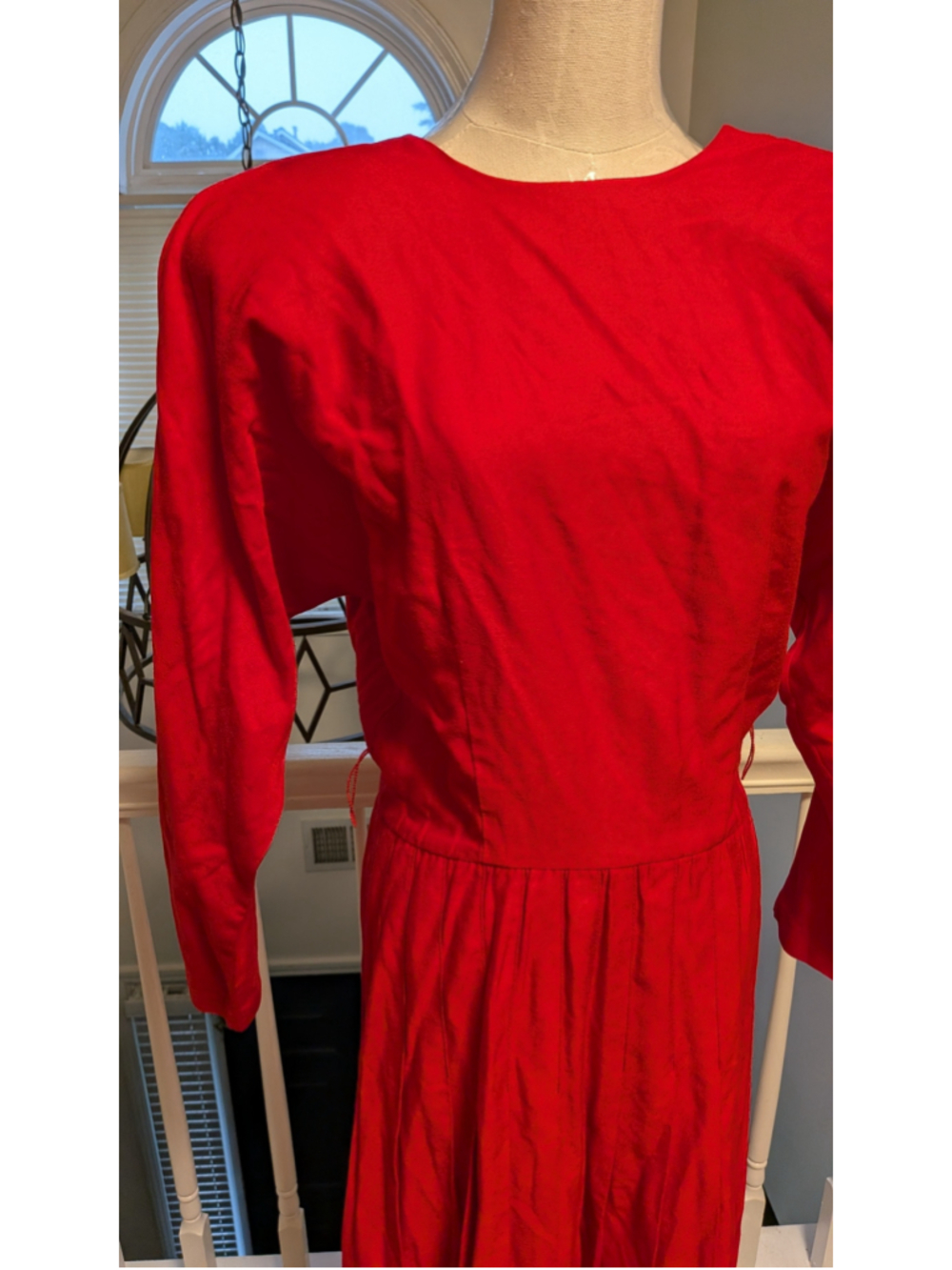 Vintage Rabbit Rabbit Rabbit Designs Red Rayon Shoulder Pad Midi Dress Size 8 - Picture 3 of 5